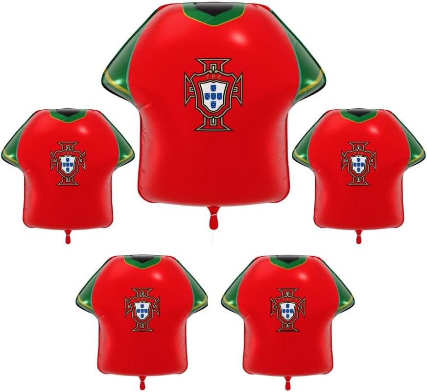 National Footbal Team Foil Balloons, Soccer Jersey Shape, 20" X 20", Pack of 5, Party Decorations (Portugal)
