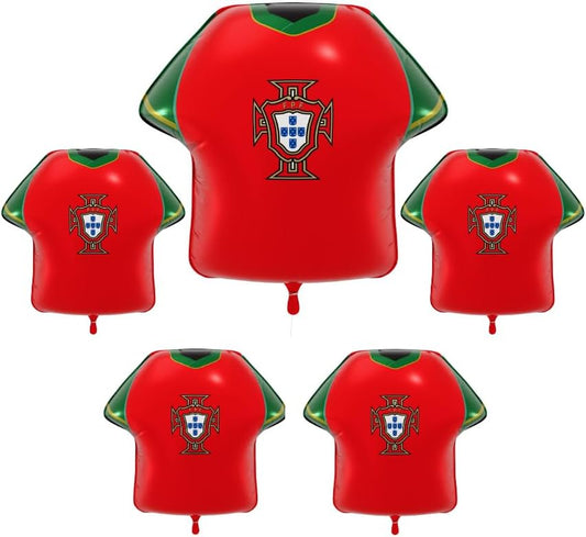 National Footbal Team Foil Balloons, Soccer Jersey Shape, 20" X 20", Pack of 5, Party Decorations (Portugal)